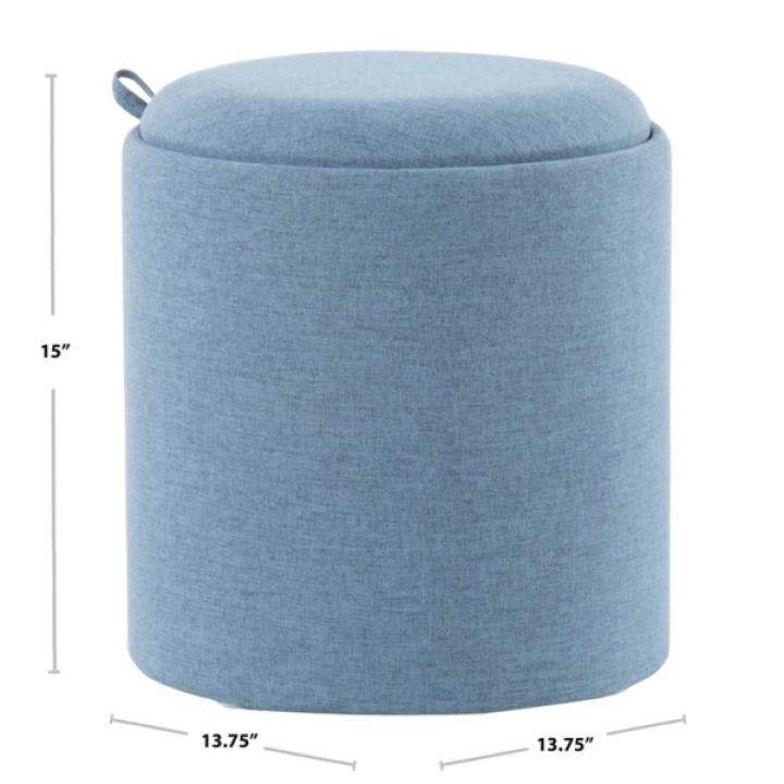 Blue Upholstered Ottomans with Tray Tops, Set of 2