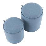 Blue Upholstered Ottomans with Tray Tops, Set of 2