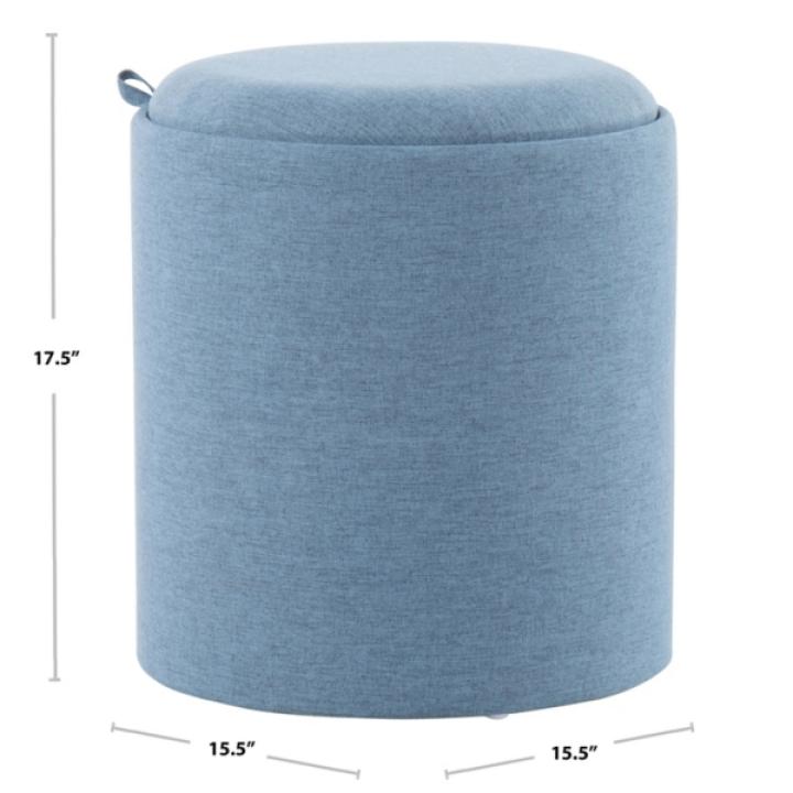 Blue Upholstered Ottomans with Tray Tops, Set of 2