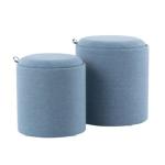 Blue Upholstered Ottomans with Tray Tops, Set of 2