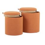 Rust Upholstered Ottomans with Tray Tops, Set of 2