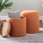 Rust Upholstered Ottomans with Tray Tops, Set of 2