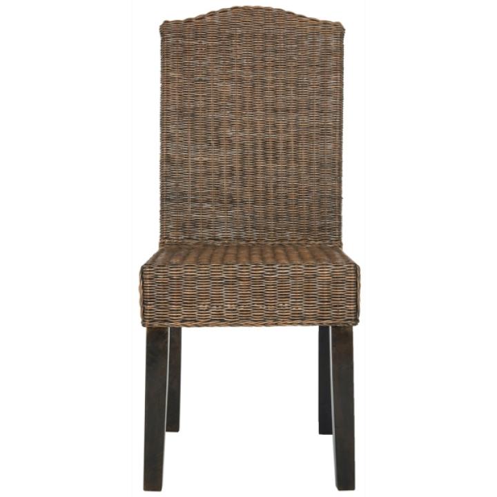 Brown Camelback Wicker Dining Chairs, Set of 2