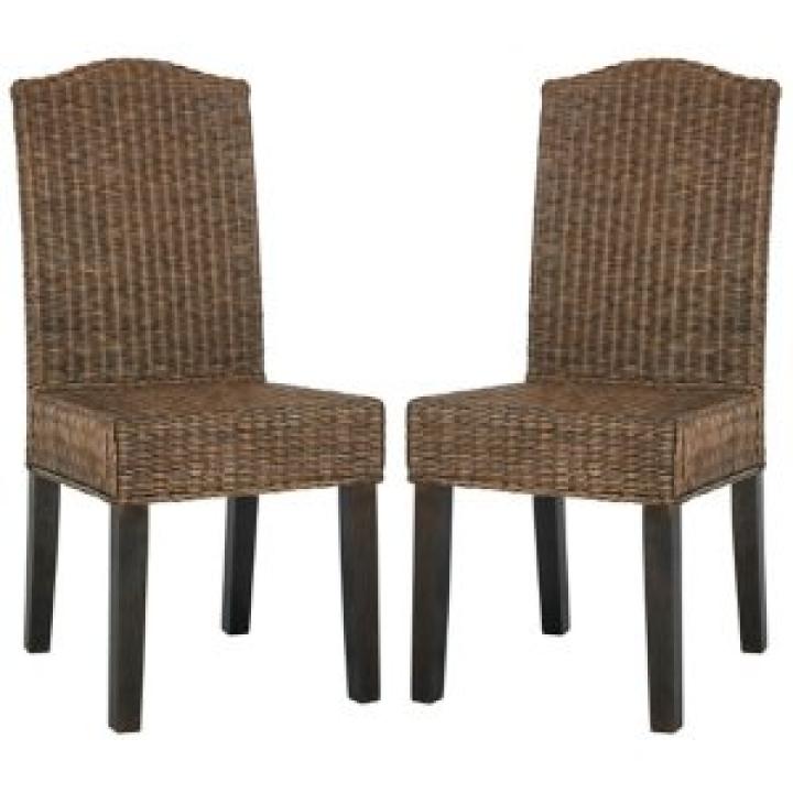 Brown Camelback Wicker Dining Chairs, Set of 2