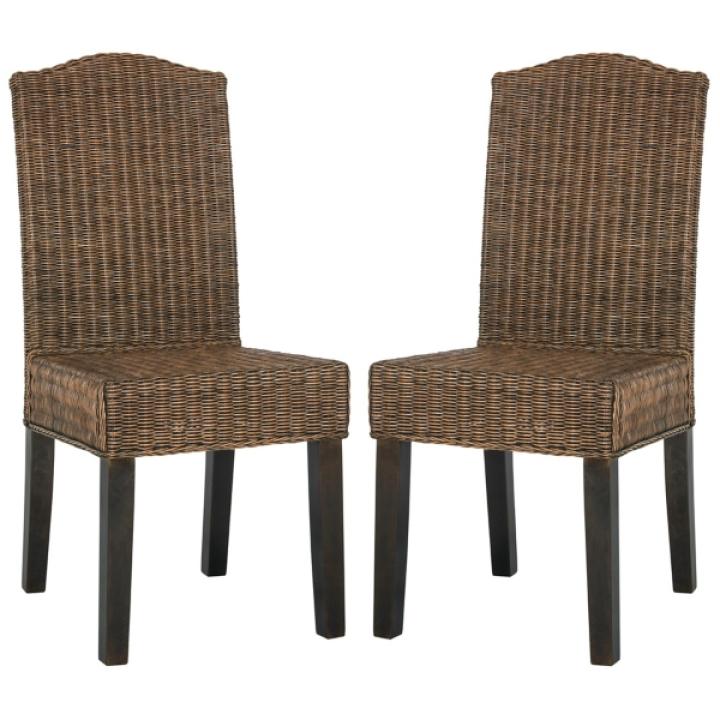 Brown Camelback Wicker Dining Chairs, Set of 2