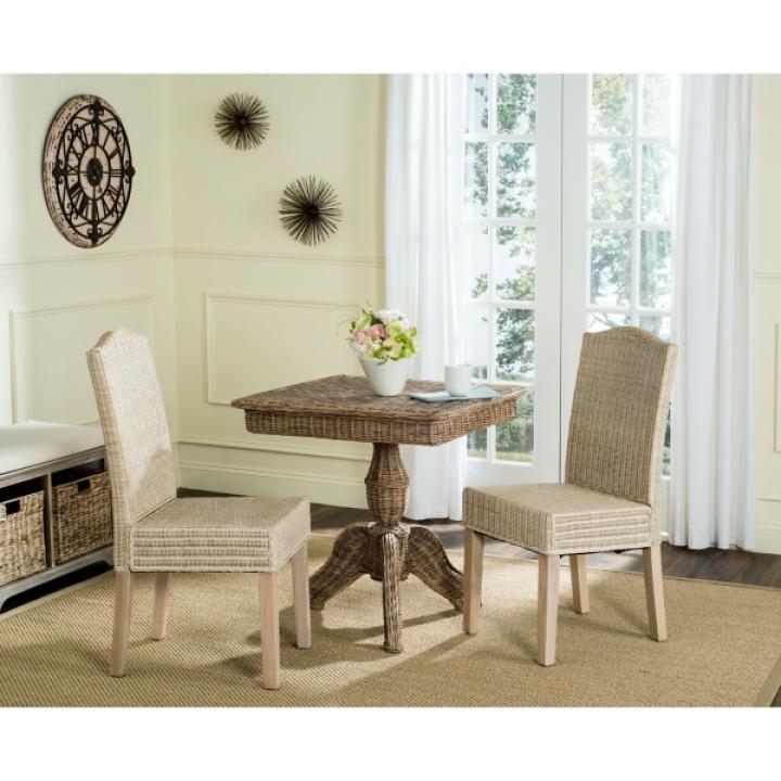 White Camelback Wicker Dining Chairs, Set of 2