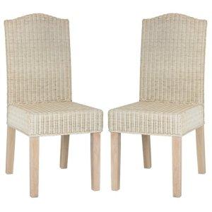 White Camelback Wicker Dining Chairs, Set of 2