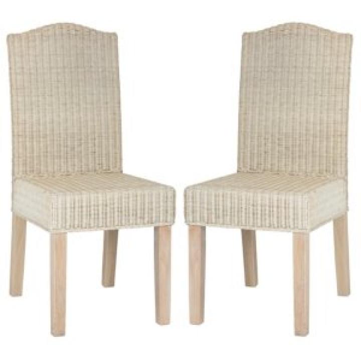 White Camelback Wicker Dining Chairs, Set of 2
