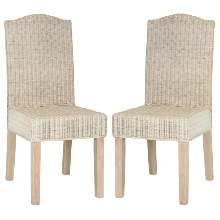 White Camelback Wicker Dining Chairs, Set of 2