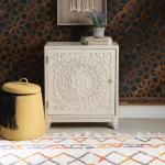 Smokey White Resin Medallion Door Cabinet