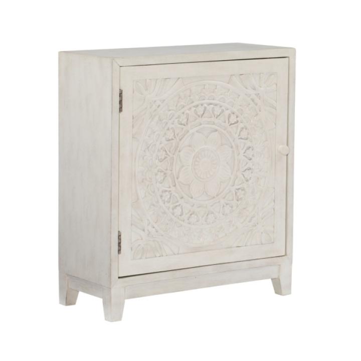 Smokey White Resin Medallion Door Cabinet