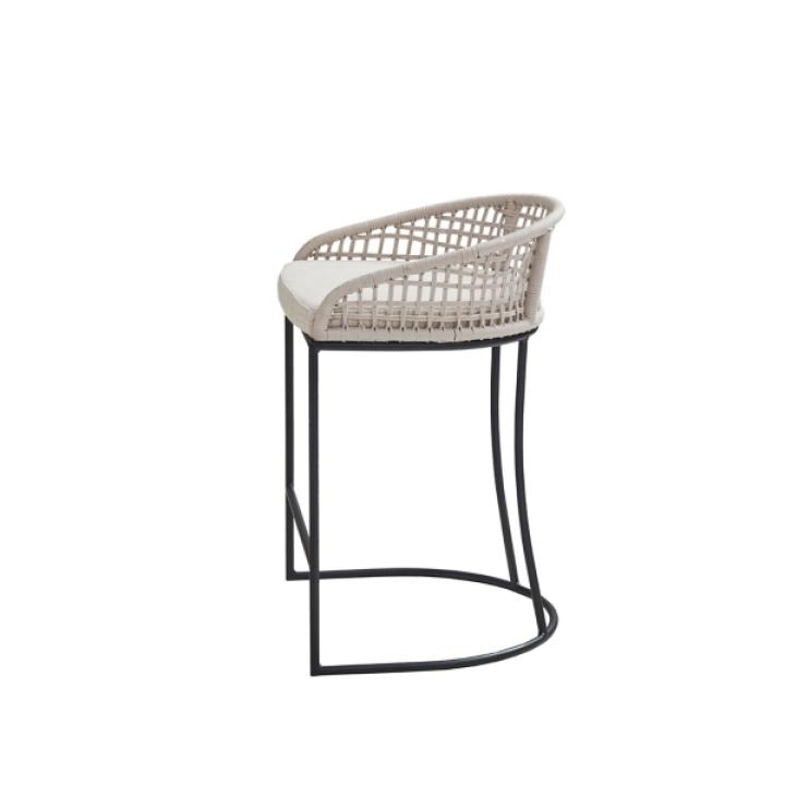 Rustic White Woven Rope Back Counter Stool