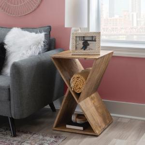 Natural Mango Wood Hourglass Accent Table