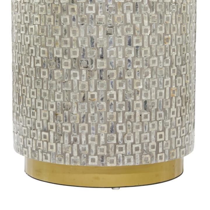 Gray Mother Of Pearl Sells Wood Base Accent Table