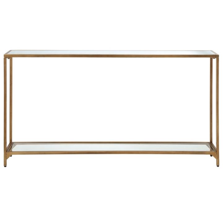 Warm Golden Mirrored Top Console Table
