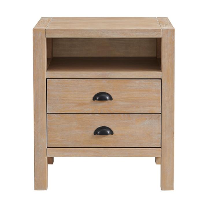 Natural Wood Grain Open Storage Nightstand