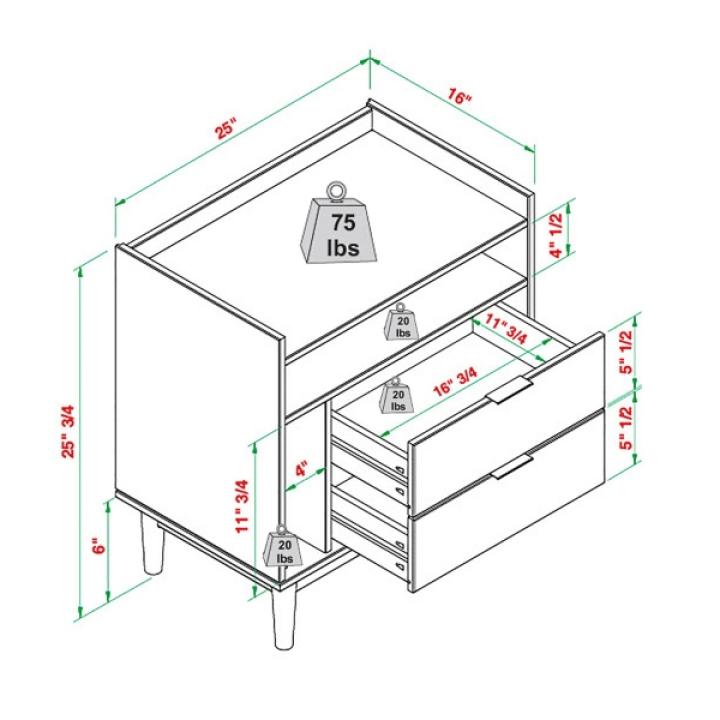 Black Modern Frame Wood Nightstand