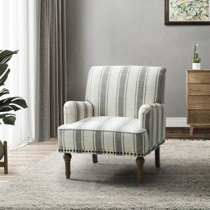 Gray White Stripe Upholstered Accent Chair