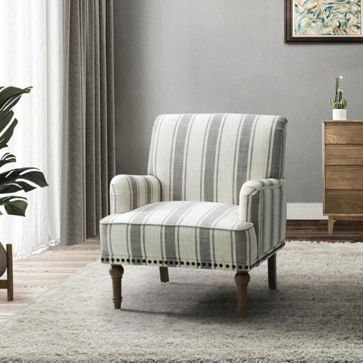 Gray White Stripe Upholstered Accent Chair
