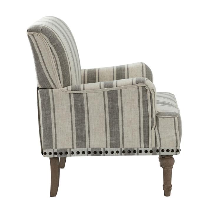 Gray White Stripe Upholstered Accent Chair