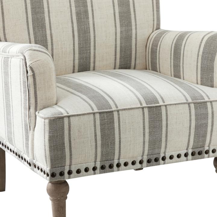Gray White Stripe Upholstered Accent Chair