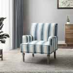 Blue White Stripe Upholstered Accent Chair