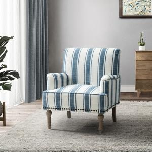 Blue White Stripe Upholstered Accent Chair