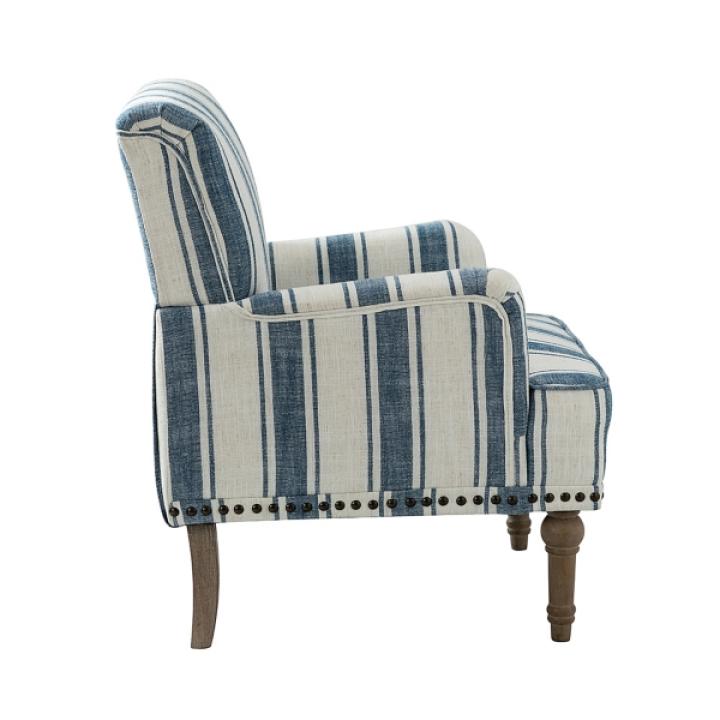 Blue White Stripe Upholstered Accent Chair