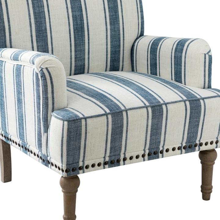 Blue White Stripe Upholstered Accent Chair