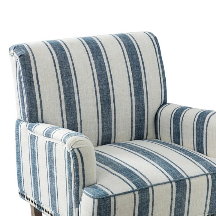 Blue White Stripe Upholstered Accent Chair