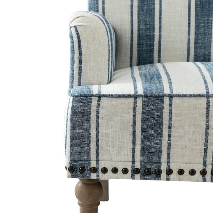 Blue White Stripe Upholstered Accent Chair