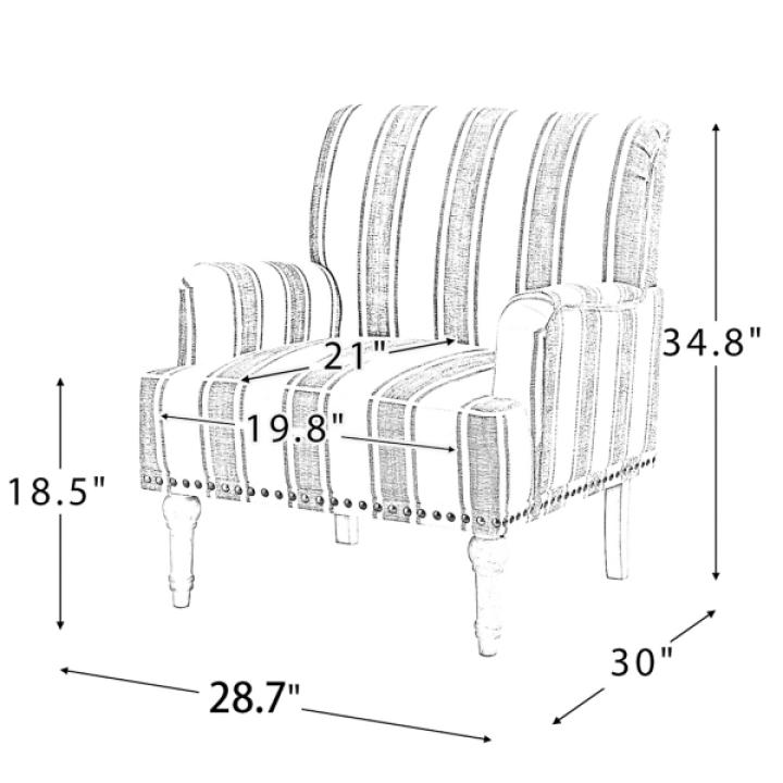 Blue White Stripe Upholstered Accent Chair