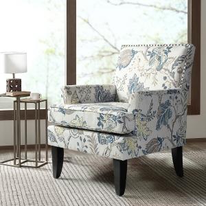Blue and Yellow Floral Upholstered Accent Chair