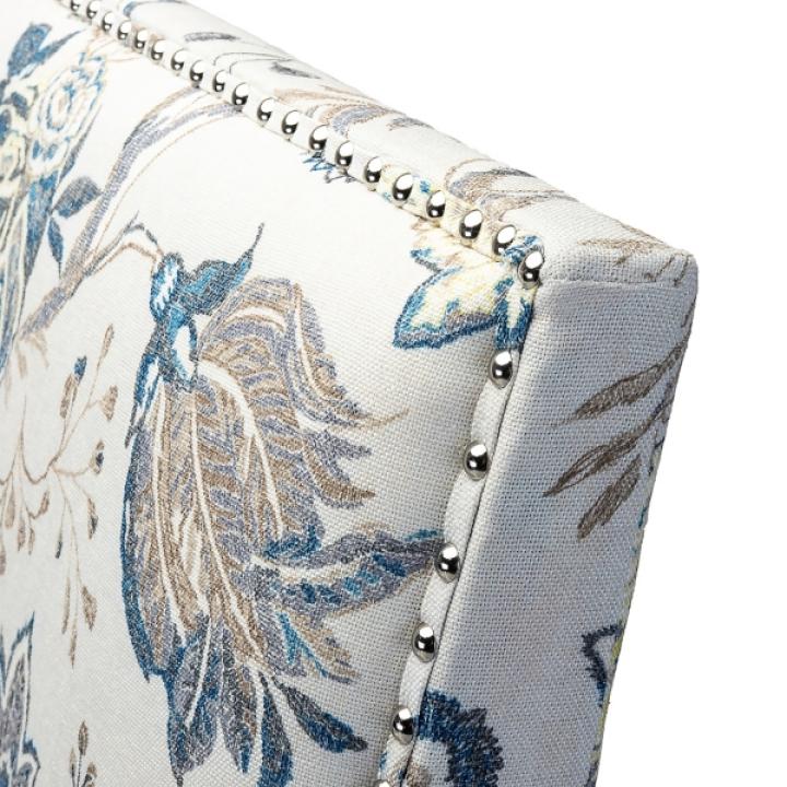 Blue and Yellow Floral Upholstered Accent Chair