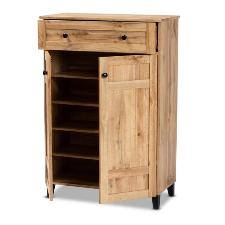 Oak 2-Door Grid Shoe Storage Cabinet