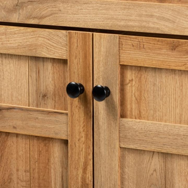 Oak 2-Door Grid Shoe Storage Cabinet