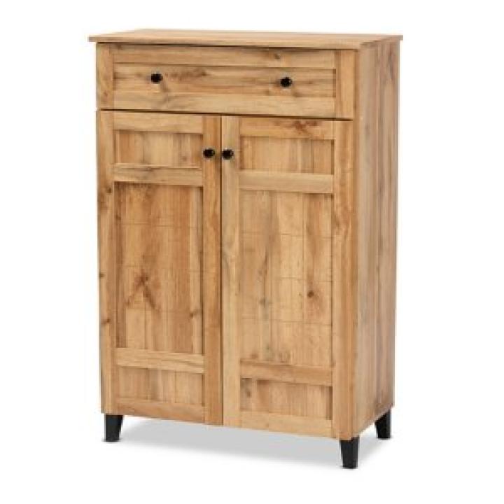 Oak 2-Door Grid Shoe Storage Cabinet