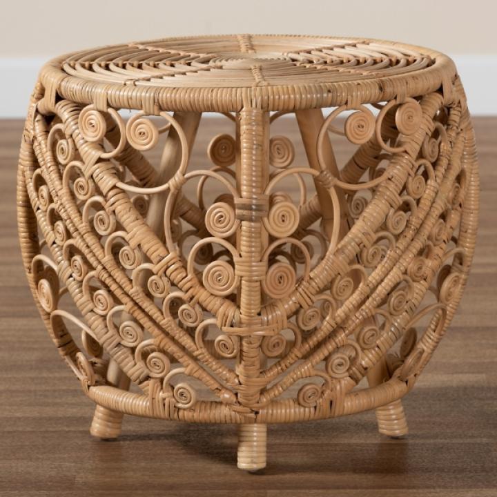 Natural Rattan Open Woven Accent Table
