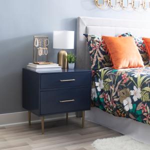 Blue 2-Drawer Nightstand with Gold Hardware