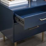 Blue 2-Drawer Nightstand with Gold Hardware