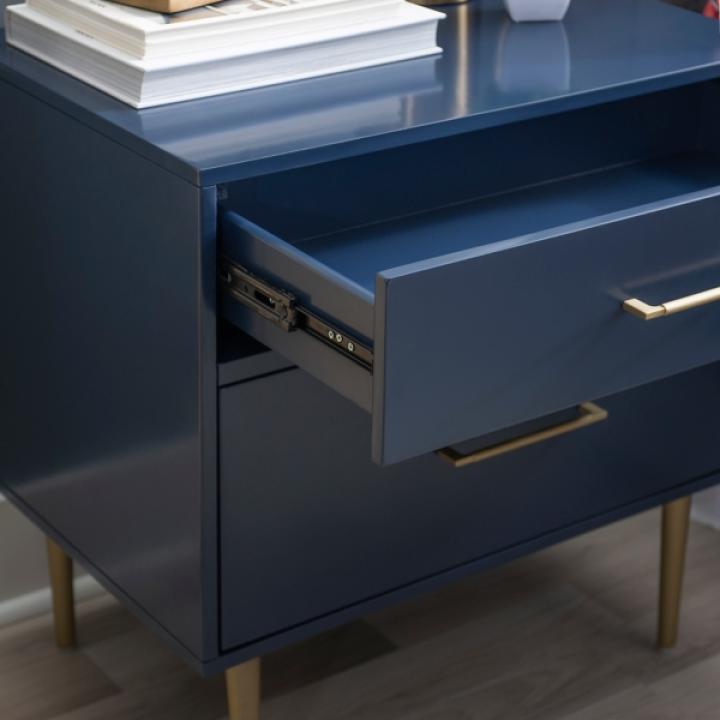 Blue 2-Drawer Nightstand with Gold Hardware