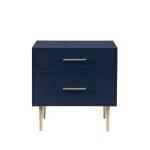 Blue 2-Drawer Nightstand with Gold Hardware
