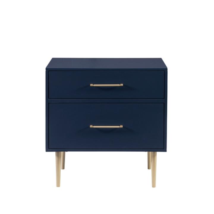 Blue 2-Drawer Nightstand with Gold Hardware