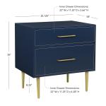 Blue 2-Drawer Nightstand with Gold Hardware