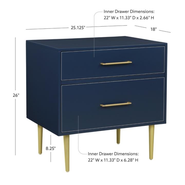 Blue 2-Drawer Nightstand with Gold Hardware