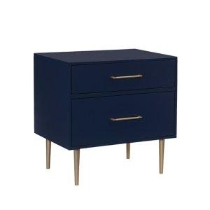 Blue 2-Drawer Nightstand with Gold Hardware
