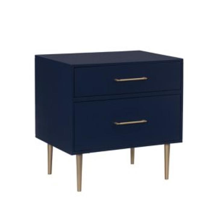 Blue 2-Drawer Nightstand with Gold Hardware