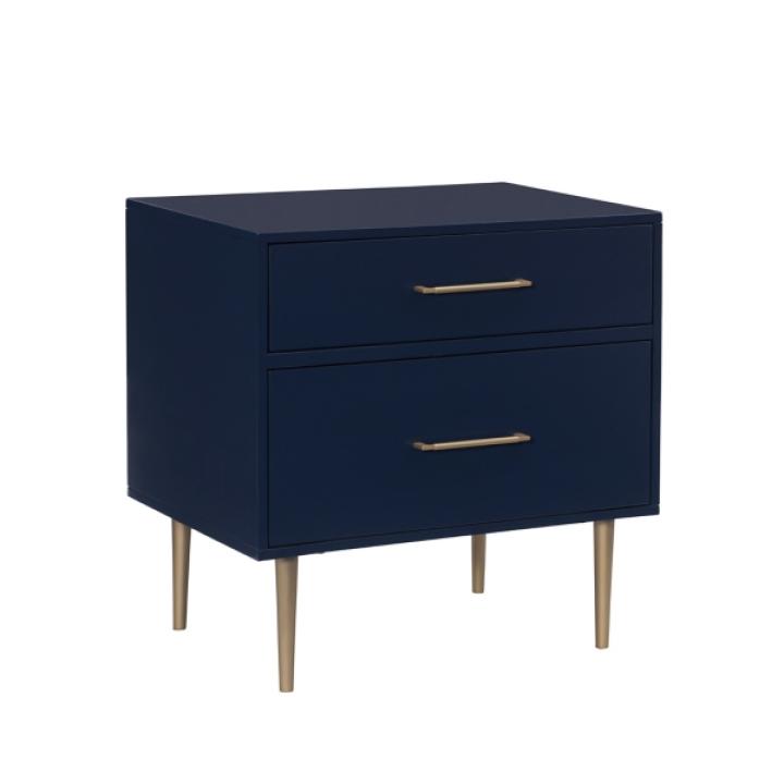 Blue 2-Drawer Nightstand with Gold Hardware