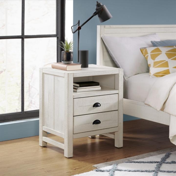 White Wood Open Shelf Nightstand