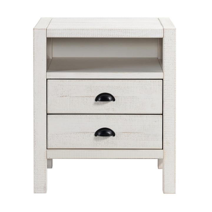 White Wood Open Shelf Nightstand